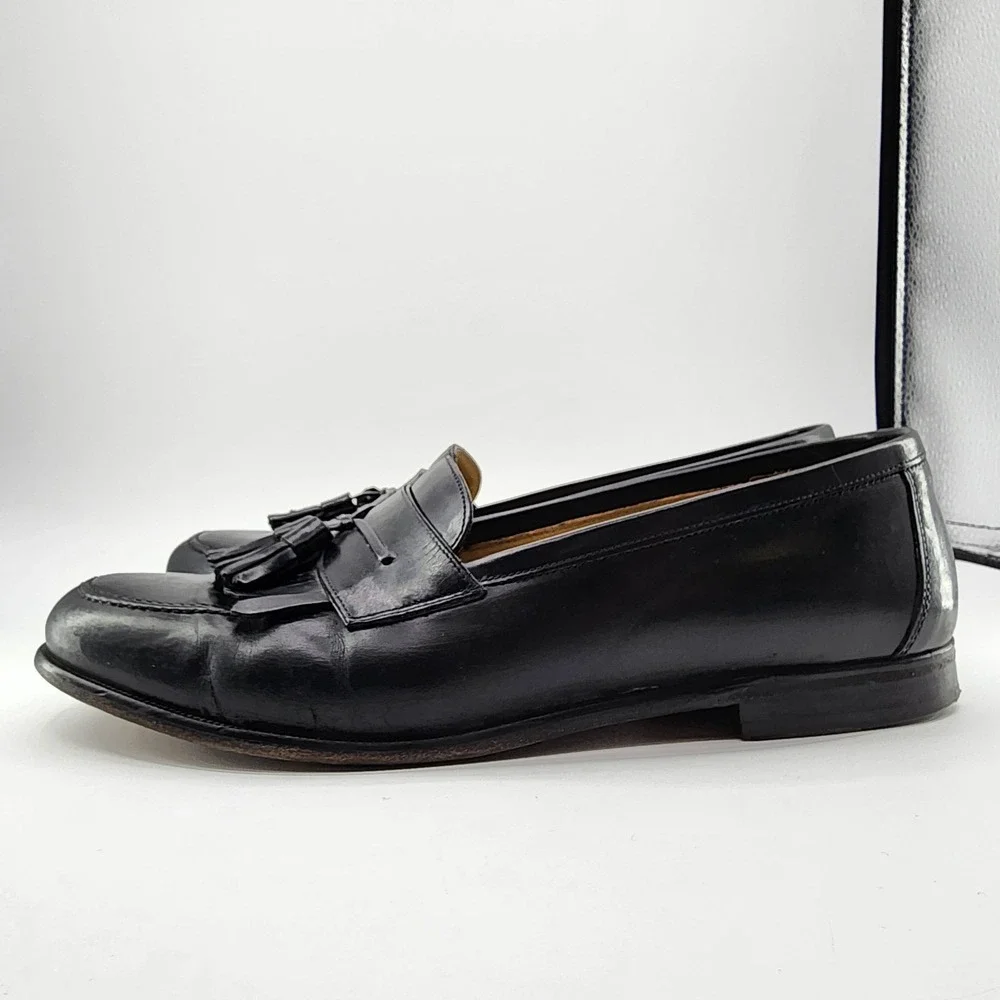 Mezlan Santander Dress Shoes Mens 9.5 Black Leather‎ Tassel Kiltie Loafer Spain